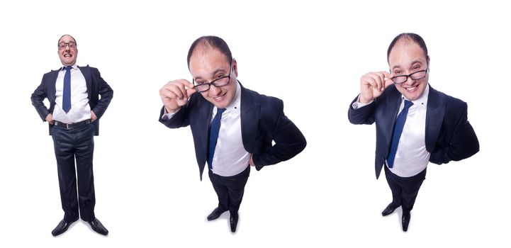 Funny businessman isolated on white