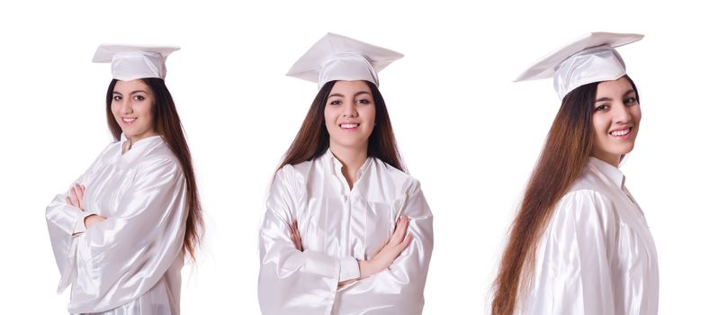 Young female student  on white