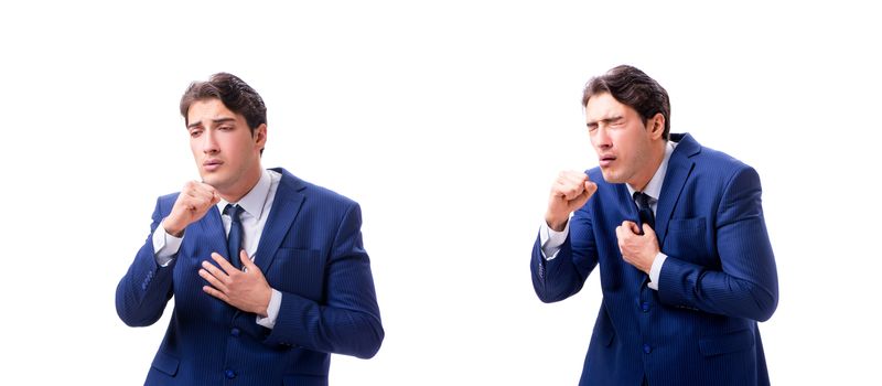 Young sick and unhappy businessman isolated on white background 