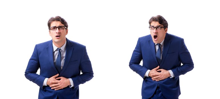 Young sick and unhappy businessman isolated on white background 