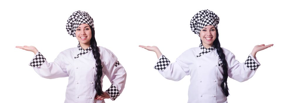 Woman cook isolated on the white background