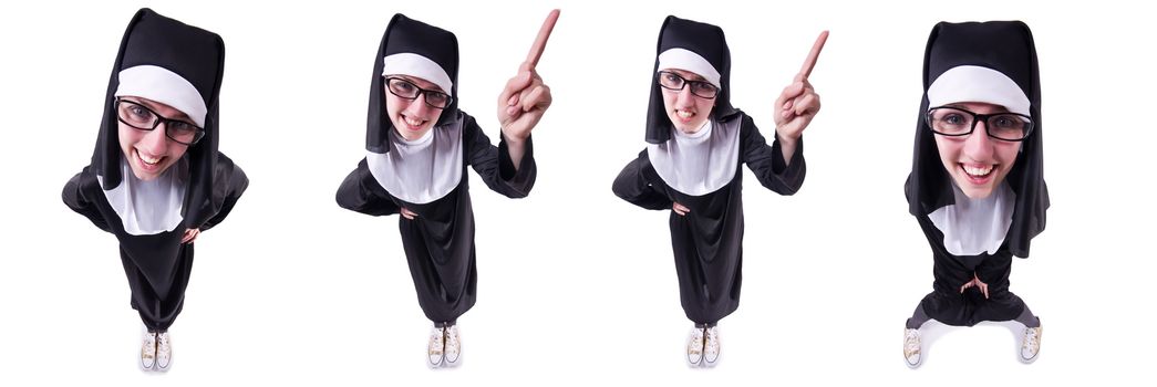 Funny nun isolated on the white background