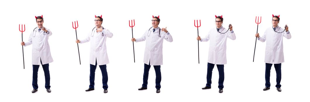 Devil doctor in funny medical concept isolated on white background