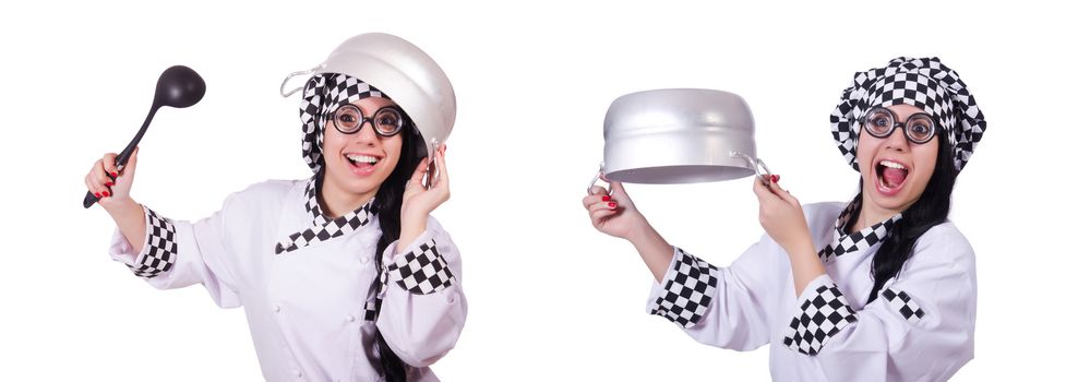 Woman cook isolated on the white background