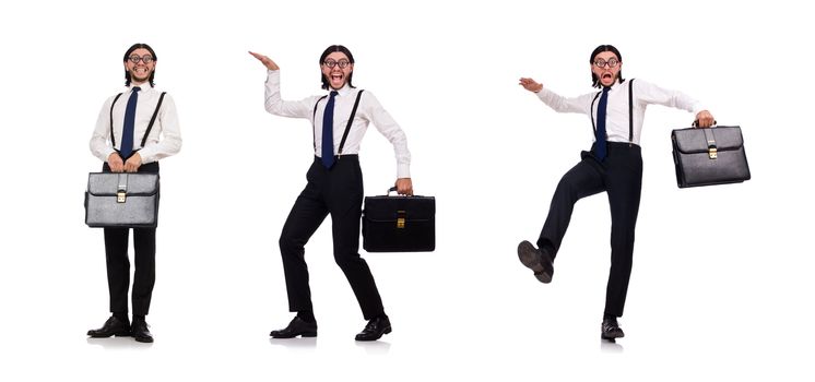Young manager with briefcase isolated on white