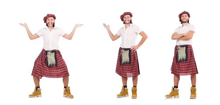 Man in scottish skirt isolated on white