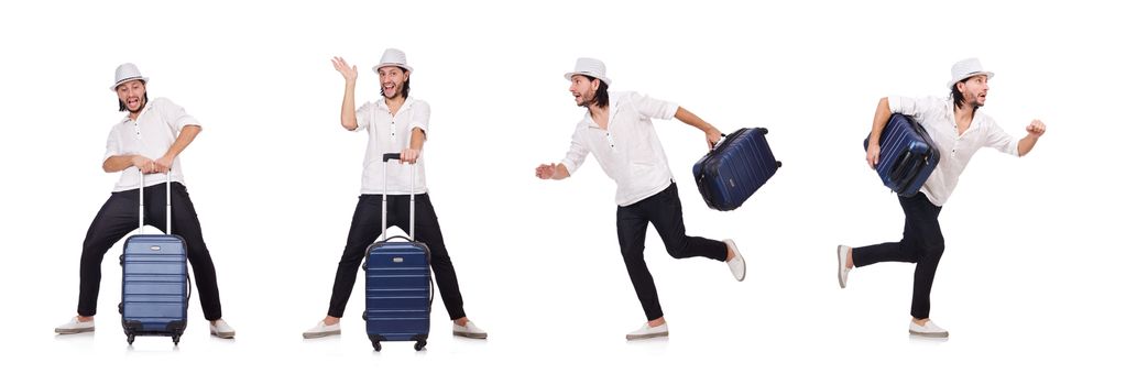 Travel vacation concept with luggage on white