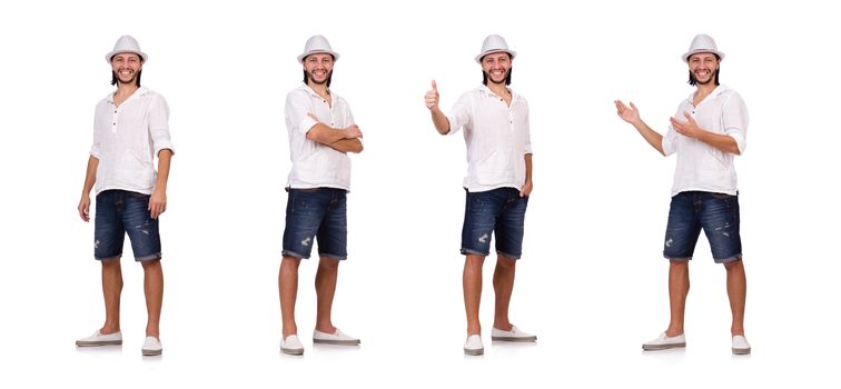 Young man in hat isolated on white