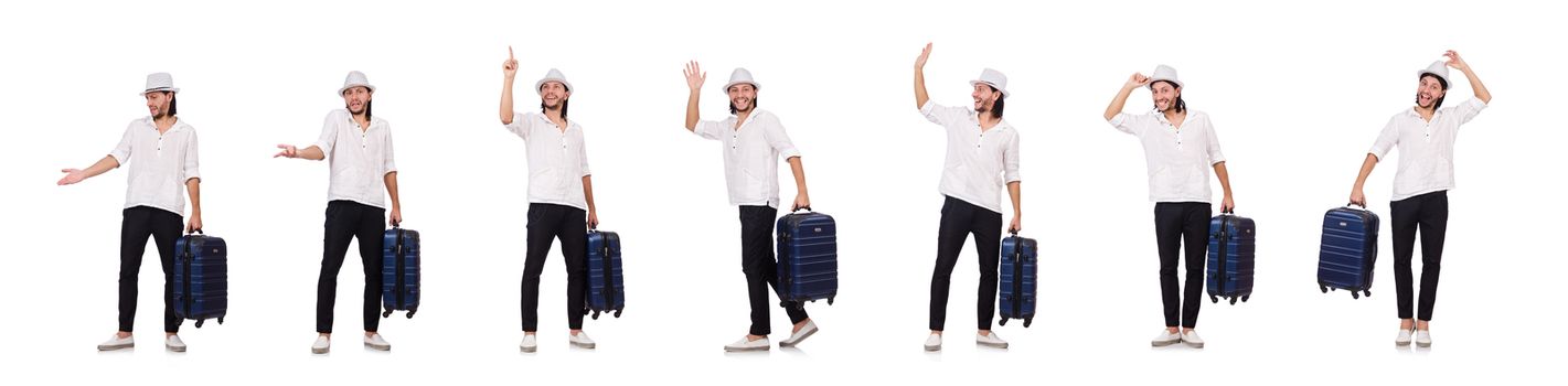 Travel vacation concept with luggage on white