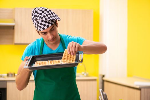 Man cook preparing cake in kitchen at home