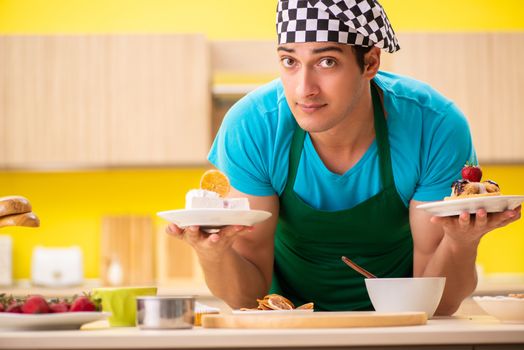 Man cook preparing cake in kitchen at home