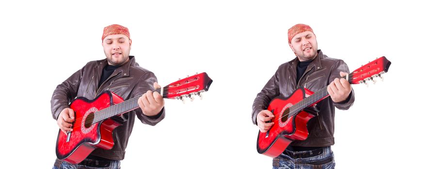 Guitar player isolated on white