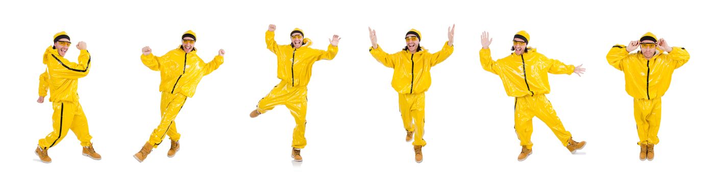 Modern dancer in yellow dress isolated on white