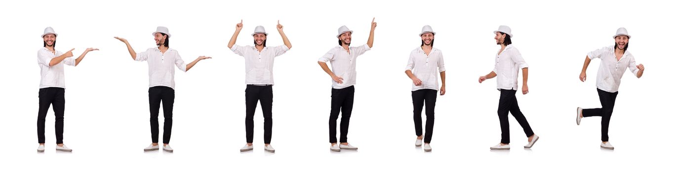 Young man in hat isolated on white