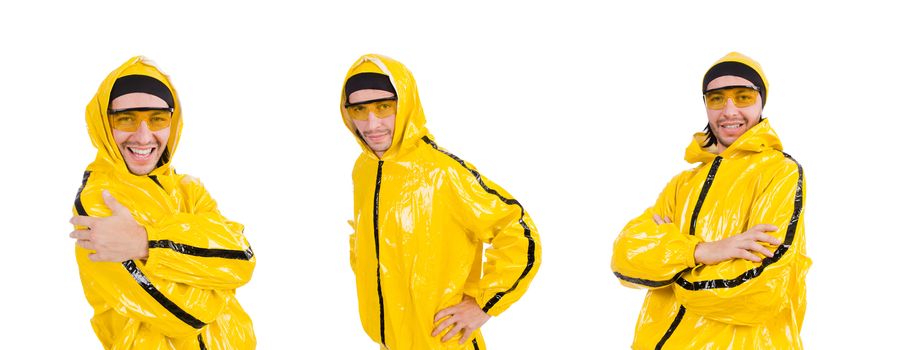 Modern dancer in yellow dress isolated on white