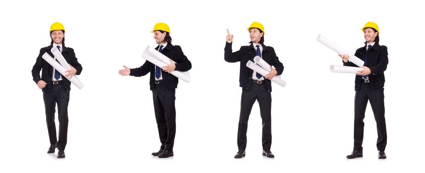 Young construction architect isolated on the white