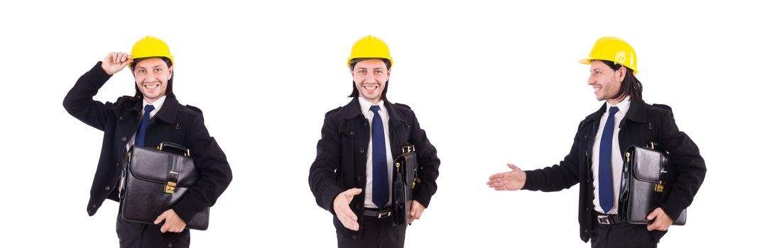 Young construction architect isolated on the white