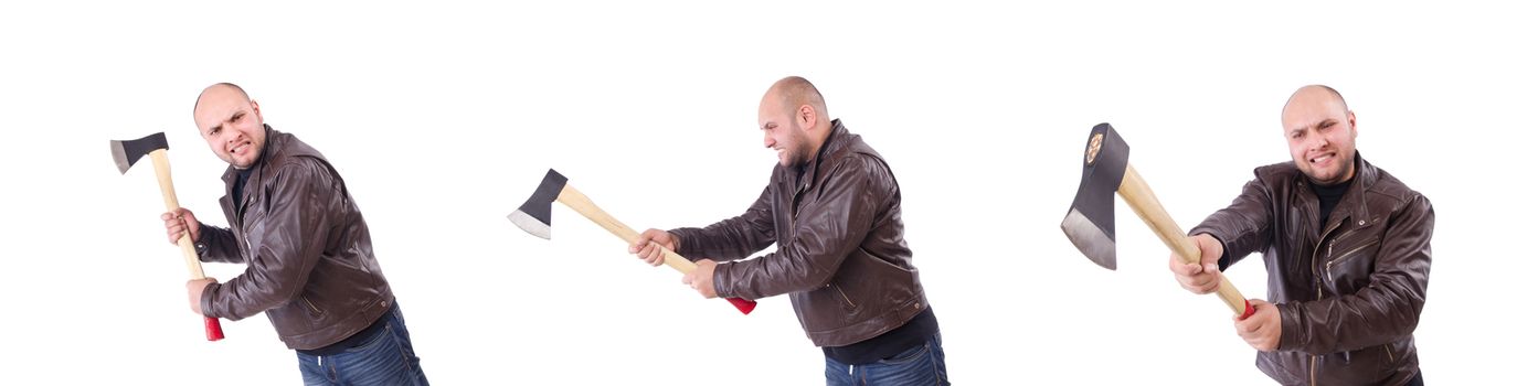 Man with axe isolated on white