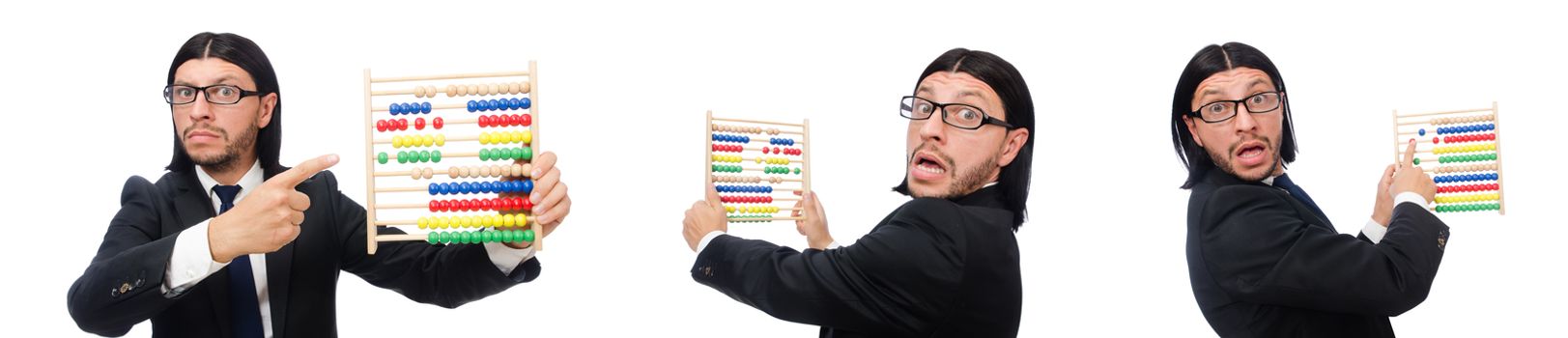Funny man with calculator and abacus