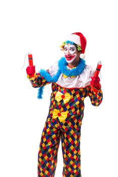 Young funny clown comedian isolated on white 