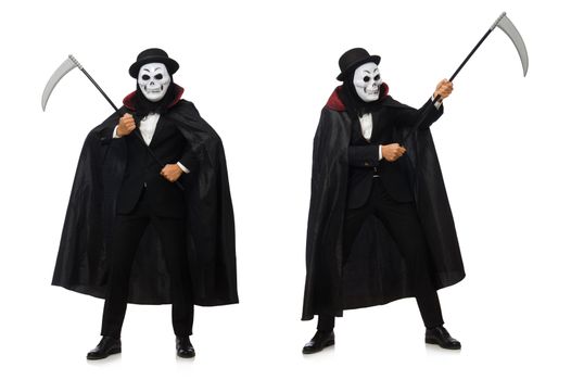 Man with scary mask isolated on white