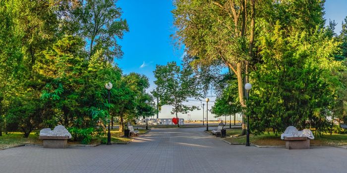 Berdyansk, Ukraine 07.23.2020. Embankment of the Azov Sea in Berdyansk, Ukraine, on an early summer morning