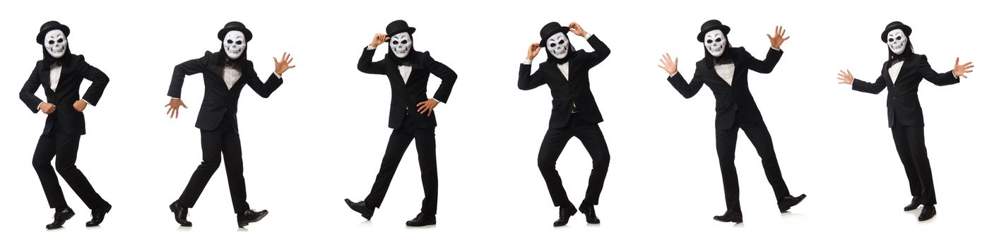Man with scary mask isolated on white