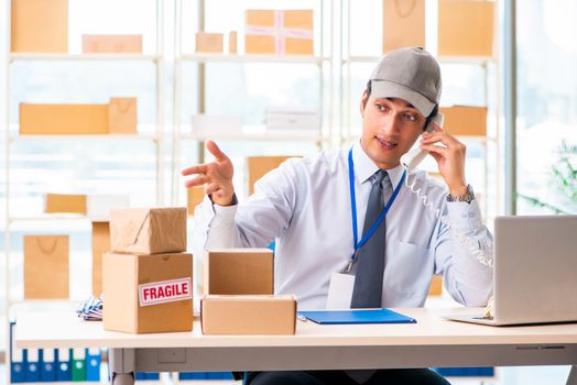 Male employee working in box delivery relocation service
