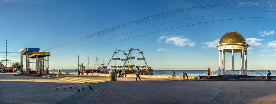 Berdyansk, Ukraine 07.23.2020. Embankment of the Azov Sea in Berdyansk, Ukraine, on an early summer morning