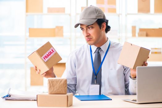 Male employee working in box delivery relocation service