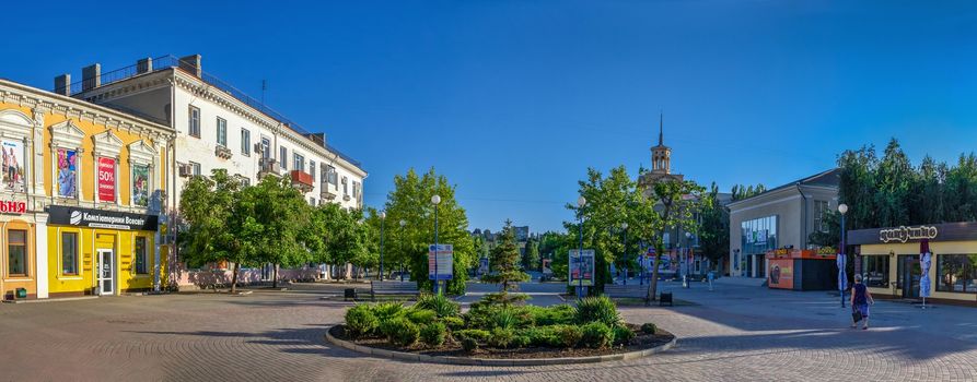 Berdyansk, Ukraine 07.23.2020. Azov avenue in Berdyansk, Ukraine, on an early summer morning