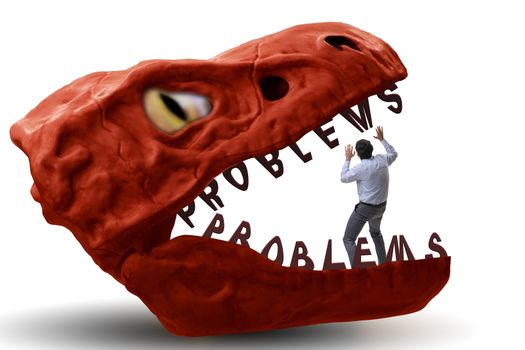 Businessman in the jaws of problems