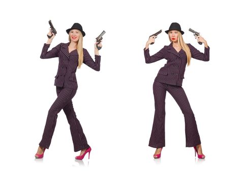 Woman gangster with gun in vintage concept