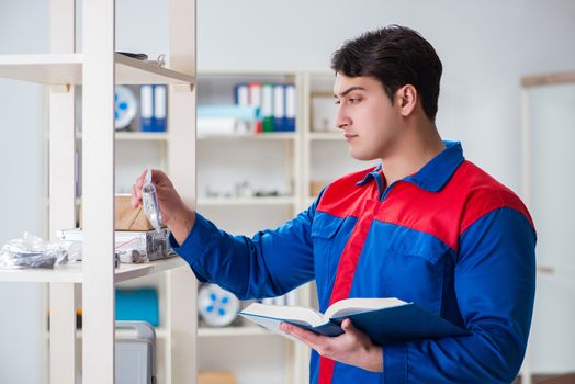 Man working in the postal warehouse