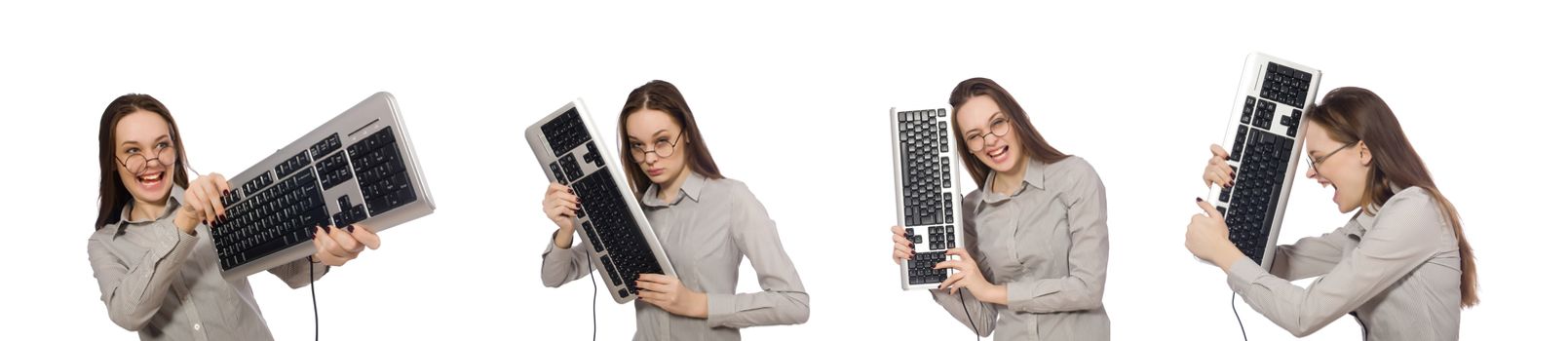 Young businessman in funny concept on white