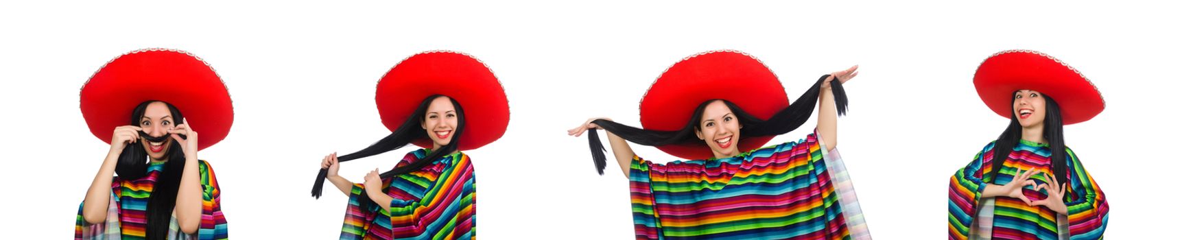 Mexican woman in funny concept on white