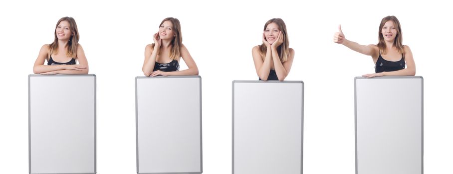 Young woman with blank poster