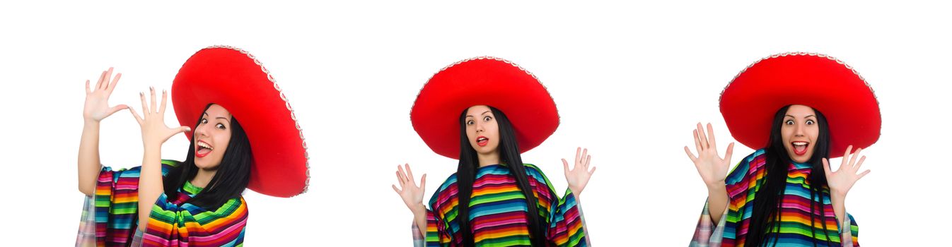 Mexican woman in funny concept on white