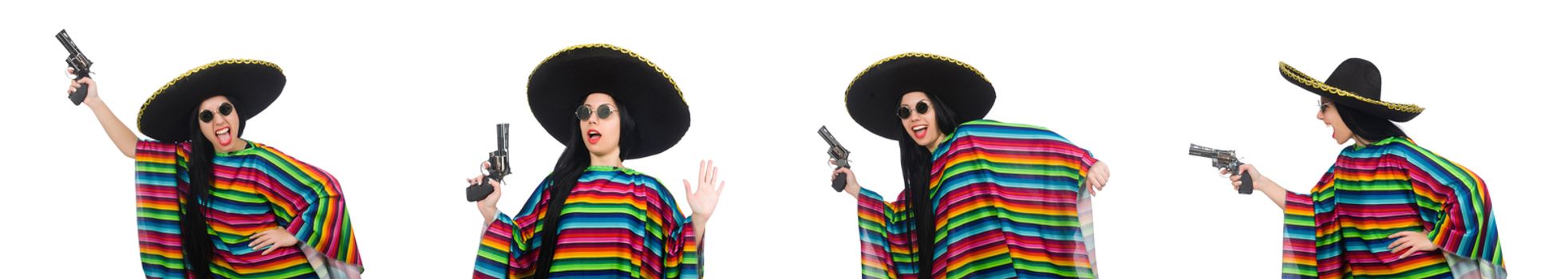 Mexican woman in funny concept on white