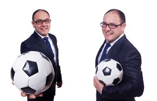 Businessman with football on white