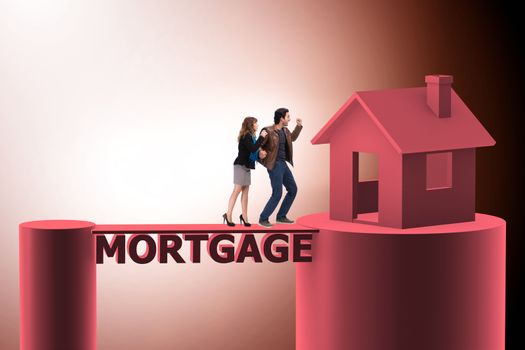 Concept of family taking mortgage loan for house