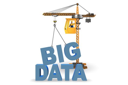 Big data concept with crane lifting letters