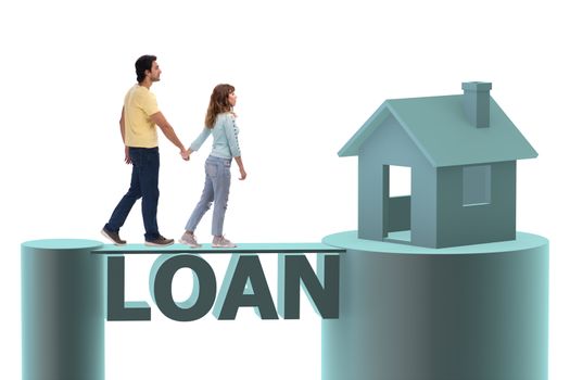 Concept of family taking mortgage loan for house