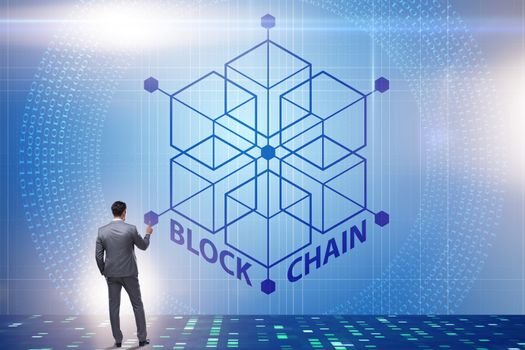 Young businessman in innovative blockchain concept