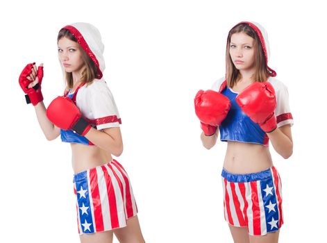 Young female boxer isolated on white 