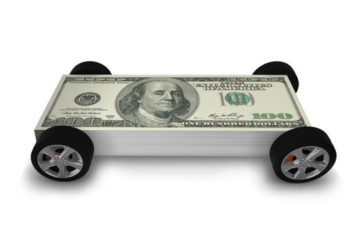 Car covered with us dollars - 3d rendering