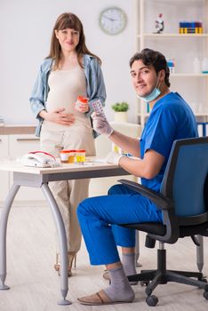 Pregnant woman visiting doctor for check-up