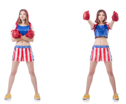 Young female boxer isolated on white 