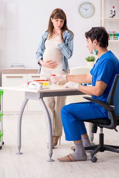 Pregnant woman visiting doctor for check-up