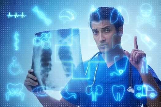 Doctor looking at x-ray image in telehealth concept